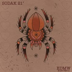 a drawing of a spider with hearts on it's back and the words sodakk 21