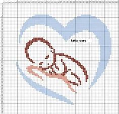 a cross stitch pattern with a baby in a heart