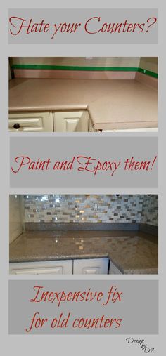 Here is a cheap fix for old counters. Paint and epoxy. From blah to tada! Diy Countertops Cheap, Cheap Countertops, Epoxy Countertop, Diy Countertops, Counter Design, Diy Epoxy, Up House