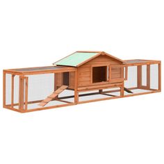 a wooden chicken coop with a green roof