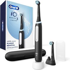 Amazon.com: Oral-B iO Deep Clean Rechargeable Electric Powered Toothbrush, Black with iO Series 3 Limited, 2 Brush Heads and Travel Case - Pressure Sensor to Protect Gums - 3 Cleaning Settings - 2 Minute Timer : Health & Household Toothbrush Accessories, Power Toothbrush, Plaque Removal, Manual Toothbrush, Safe Cleaning Products, Electric Toothbrush, Deep Clean, Electric Power, Series 3