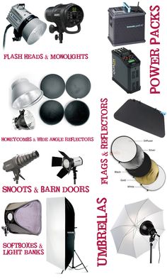 many different types of lighting equipment are shown