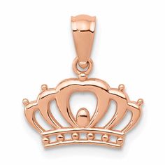 14k Rose Gold Solid Textured Polished Finish Crown Design Charm Pendant Rose Gold Crown, Round Wedding Band, Crown Pendant, Rose Gold Charms, Crown Design, Bow Jewelry, Rose Jewelry, Gold Crown, Fine Jewellery Necklace