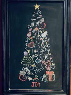 a chalkboard drawing of a christmas tree