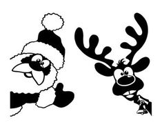 two reindeers with santa hats and antlers on their heads