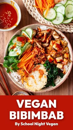 the cover of vegan bibimbab by school night veggie cookbook