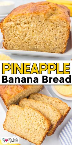 two slices of pineapple banana bread on plates