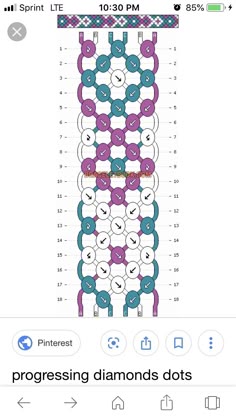 an iphone screen showing the pattern for a diamond dot project, which is in progress