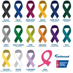 an image of different colored ribbons with the names and colors in each ribbon on them