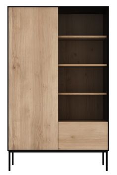 1-Door Oak Wood Cabinet | Ethnicraft Blackbird | OROA Cozy Study Room, China Cabinets, Wood Cabinet, European Furniture, Cabinet Features, Scandi Style, Open Shelves, Wood Cabinets, Study Room