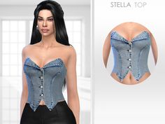 an image of a woman wearing a denim corset