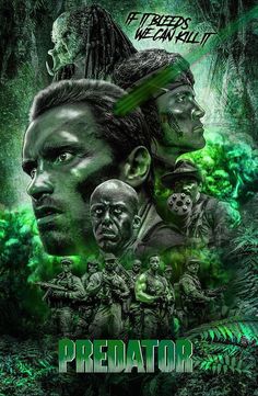 the predator movie poster is shown in green