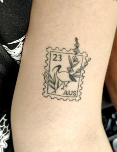 A small tattoo of an Australian stamp with a bin chicken (white ibis) in it Post Stamp Tattoo, Postage Stamp Tattoo, Tattoo Triangle, Australia Tattoo, Chicken Tattoo, Icon Tattoo, Australian Tattoo, Stamp Tattoo, C Tattoo