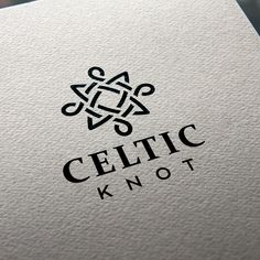 the logo for celtic knot is shown on a white paper with black lettering and an ornamental design