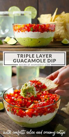 this triple layer guacamole dip is the perfect appetizer for any party