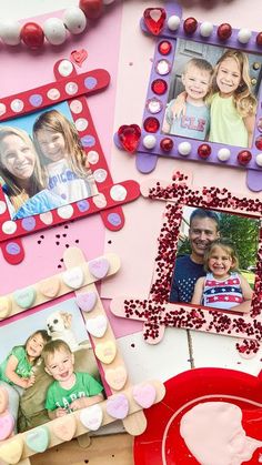 valentine's day photo collages with hearts and candies on the table