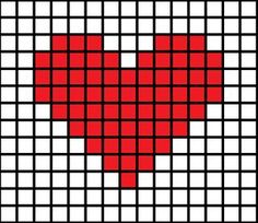 a cross stitch pattern with a red heart in the center and white squares around it