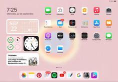 an ipad screen with several different icons on it, including the clock and other app icons