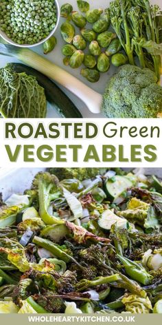 broccoli, brussel sprouts and other vegetables on a cutting board