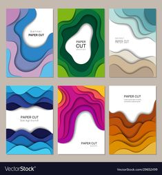 four different paper cut cards with wavy shapes