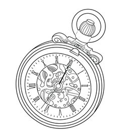 a black and white drawing of an alarm clock