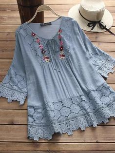 Crochet Lace Blouse, Laced Up Shirt, Elegant Embroidery, Tie Neck Tops, Embroidery Top, Lace Cutout, Elegant Blouses, Linnet, Crochet Blouse