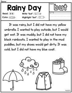 a rainy day worksheet with an umbrella