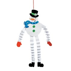 a snowman ornament hanging from a string