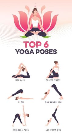 a woman doing yoga poses with the words'top 6 yoga poses'above her