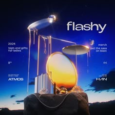 an advertisement for flashy, with the caption's name and image on it