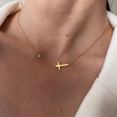 SPECIFICATIONS Style: TRENDY Shape\pattern: Cross Metals Type: Stainless Steel Material: Cubic Zirconia Fine or Fashion: Fashion Chain Type: Link Chain Horizontal Cross Necklace, Sideways Cross Necklace, Cross Charm Necklace, Cross Necklace Sideways, Cross Shape, Cross Necklaces, Simple Cross, Faith Jewelry, Gold Cross Necklace