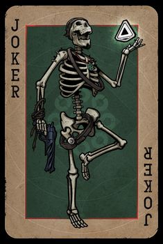 a skeleton playing card with the letter d in it's middle and bottom corner