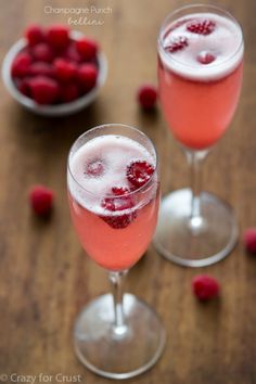 two wine glasses filled with raspberry punch