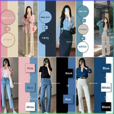 Color Match For Clothes, White Color Combos Outfit, Pink And Blue Combo Outfit, Pink Blue Outfit Hijab, Blue Color Clothes, Blue Colour Combinations Outfit, Colour Combo Outfits Women, Colour Combination With Blue Jeans, Best Color Combos Outfits Women