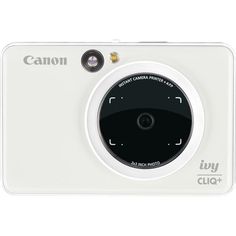 the camera is white and has a black button on it's front side,