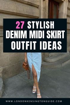 Mermaid Jean Skirt Outfit, Denim Skirt Brunch Outfit, Mid Length Skirt Outfit Casual, Denim Skirt Office Outfit, Midi Denim Skirt Outfits, Midi Jean Skirt Outfits Summer, Denim Midi Skirt Outfit Summer, Denim Skirt Summer Outfit, Denim Skirt Outfit Casual