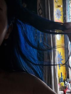 Blue Hair In Front Only, What To Wear With Blue Hair, Blue Calico Hair, Medium Blue Hair, Midnight Blue Hair Dye, Deep Blue Hair, Sapphire Blue Hair, Long Blue Hair