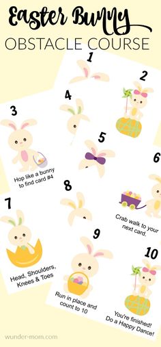 an easter bunny obstacle course with instructions for how to use the number 1 and 2