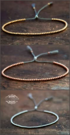 three different types of beaded bracelets on wooden table with text overlaying the image