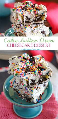 cake batter cheesecake dessert with sprinkles on top and in the middle