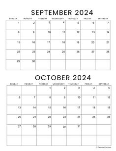 two calendars for the month of november and october