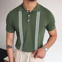 T-shirts Vintage, Tight Long Sleeve Dress, Style Gentleman, Vintage Polo Shirt, Summer Streetwear, Knit Men, Knit Polo, Polo T Shirt, Moda Vintage