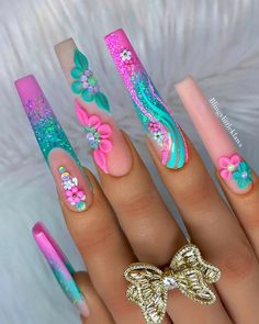 Kelly Richardson | I found these that I done last year but didn’t post them because I wanted to redo the pointer nail but stuff it I have off days an this is… | Instagram Quartz Nails, Nails Design With Rhinestones, Long Acrylic Nails Coffin, Acrylic Nails Coffin Pink, Long Square Acrylic Nails, Pink Acrylic Nails