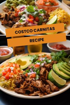 two plates filled with food and the words costo carnitas recipe