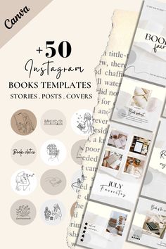 the 50 instagramr books templates are displayed on top of an old book page