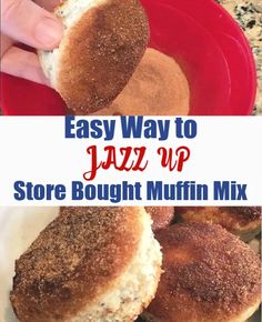 two images with the words easy way to jazz up store bought muffins mix