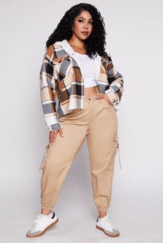 Long Sleeves, Shirt Collar, Shacket, Raw Hem, Plaid Pattern, Fleece, Sherpa, Item Number 3886038345101 Plus Size Shacket With Hood, Plaid Shacket Plus Size, Plaid Single-breasted Shacket For Winter, Plus Size Hooded Flannel, Long-sleeved Flannel Shacket With Pockets, Dolphin Shorts, Plus Size Pajamas, Plus Size Winter, Mid Heel Shoes