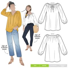 a woman's blouse and jeans sewing pattern