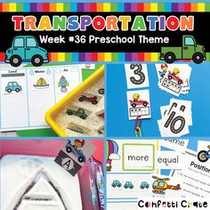 there are pictures of transportation activities for kids to practice the number and letter recognition skills