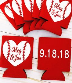 red and white baseball themed coasters with names